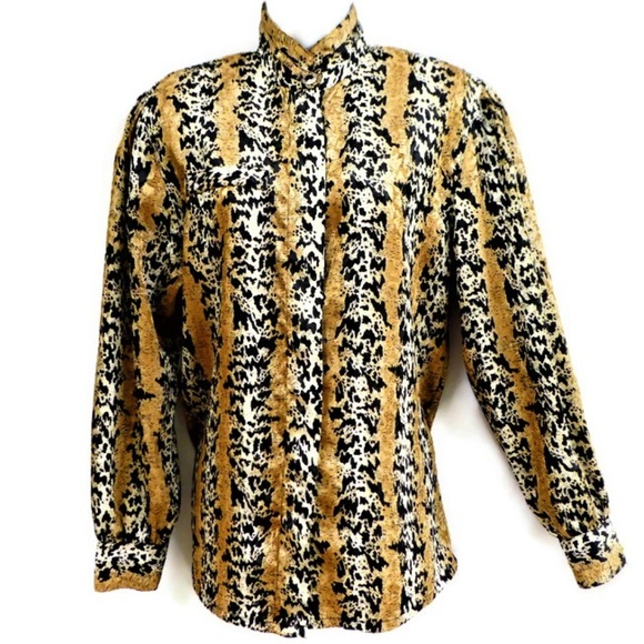 Vintage Tops - Nicola Blouse Vintage 80s Secretary Mixed Animal Print Poly Satin 8 M